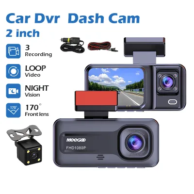Dash Cam 3 Lens Driving Recorder 1080P Car Camera Touch Screen Vehicle Video Front and Rear Car DVR Driver Record 170° Wide Loop Recording Video Recorder