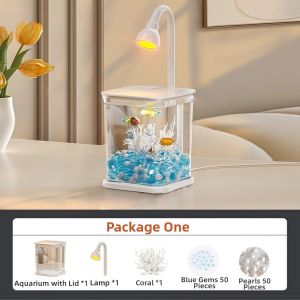 BESTOUR Mini Betta Fish Tank Landscape Desktop Creative Ecological Aquarium Kit Creativity Acrylic Ornamental Fish Tank Home Office Decoration