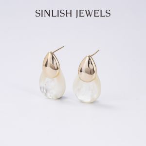 SINLISH Elegant Teardrop Earrings Seashell Design Retro French Fashion Jewelry (one pair)
