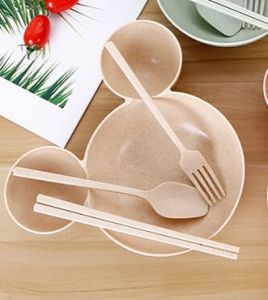 Bát Ăn Dặm Mickey Nhựa Lúa Mạch Bát Ăn Cơm 3 Ngăn Cho Bé Tiện Lợi