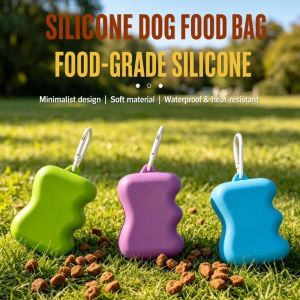 KET1P Carabiner Included Silicone Dog Treat Pouch BPA Free Food Grade Pet Treat Dispenser Durable Squeezable Dog Treat Bag for Pet Training Rewards