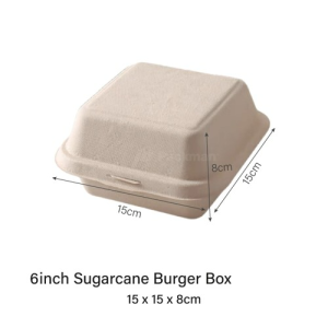 6inch Clamshell Burger Box - Sugar Cane Pulp Sugarcane Bagasse F&B packaging