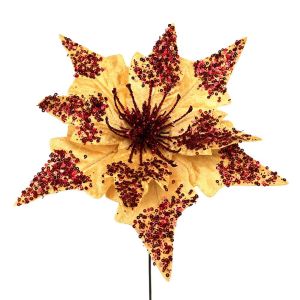 MODERNLUX Silk Fabric Christmas Tree Decorations Artificial Design 28CM Fake Flower Ornaments Festive Sequin Material Table Flower Decoration Christmas Season