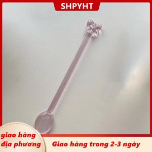 [COD] SHPYHT Giao hàng địa phương Muỗng Cà Phê thủy tinh nơ màu hồng món tráng miệng dài Muỗng khuấy trà sữa muỗng cà phê chịu nhiệt dụng cụ nhà bếp gia đình.