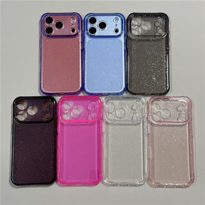 INS Airbag Bling Glitter Clear Shockproof Case For iPhone 18Pro 17 16 15 17Pro Max Transparent Lens Protection Hard Back Cover