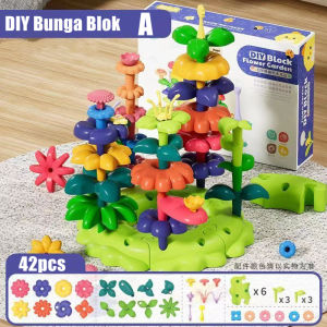 Tokmon Mainan Bunga-bunga Blok Kebun Set DIY Mainan Brick Balok Rangkaian Flower Edukasi Anak