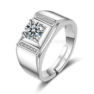 18K White Gold Moissanite Mens Diamond Ring 1 Carat Mens Ring Sandblasted Matte White Gold Ring