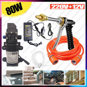 COD+ 12V Car Wash Gun Pump High Pressure Cleaning locomotive Nursing Hand-Held Machine Electric Cleaning Car Equipment Original New Copper-Plated Thick Rod Nozzle High Pressure Household Watering Garden Forest Multi-Functional Car Wash Water Gun