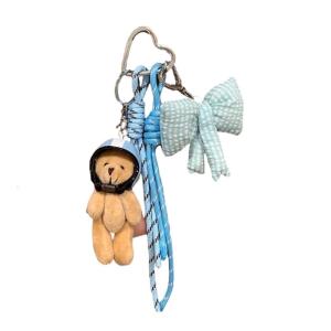 Cute Plush Bear Keychain With Helmet Bowknot Design For Backpack Keys Outdoor Enthusiasts Lightweight Accessory