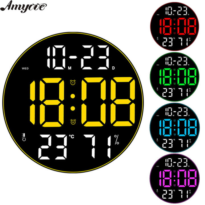 Amyove Digital Alarm Clock Time Date Week Temperature Display Wall ...