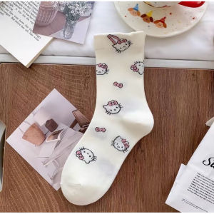 Stoking Kucing KT Stoking Tiub Sederhana Wanita Putih Nipis Kitty Sock Pink Tube凯蒂猫粉色袜子