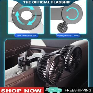 [TOPACE MALL] 12V/24V Auto Headrest Ventilation Fan USB Charging Car Seat Back Cooling Fan 360 Degree Rotation Car Powerful Fan for Auto Sedan