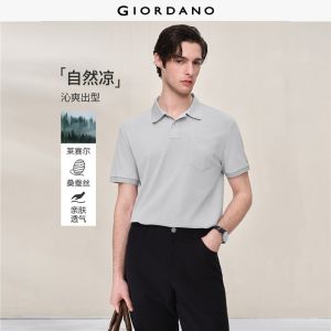 GIORDANO Men Polo Shirts Silk Blend Single Pocket Polo Shirts Embroidered Short Sleeve Fashionable Casual Polo Shirts 01016462