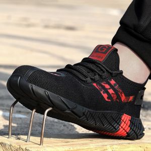 Breathable Mens Safety Shoes Boots With Steel Toe Cap Casual Mens Boots Work Indestructible Shoes Puncture-Proof Work Sneakers