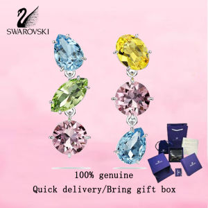 💎 Swarovski 💎 Womens fashion earrings S925 sterling silver Asymmetric design mixed cut multi-color crystal gemstones 5692406 Gema pendant earrings Valentines Day gift Birthday gift