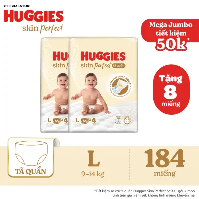 [30.7 QUÀ TẶNG ĐH 699K] Combo 2 Tã quần Huggies Skin Perfect L size Mega Jumbo 88 miếng