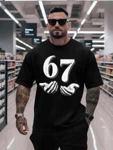 Mens Summer T-Shirts Casual 67 Letter 3D Printed Tops Quick-Dry O-Neck Short Sleeve T-Shirt Fashion Tee Oversized Mens Clothes