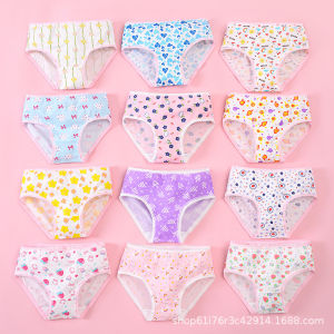 Kids 12 Pcs Fashion Girls Triangle Panty Cute Cartoon Print Kids Underpants Cotton 2-12 Year Old