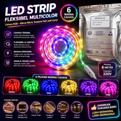 Lampu LED STRIP SELANG 6 meneter 2835 /220V OUTDOOR RGB/LED strip warna-warni MERAH PUTIH