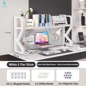 [SG Stock]Desktop Bookshelf with Pegboard Wall Organizer Desk Hutch Storage Rack for Home Office Study