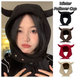 NOVELLEO Đồ nhồi bông Mũ tai quỷ Màu sắc đồng nhất Bảo vệ tai Mũ Lei Feng Thường ngày Harajuku Mũ len mùa đông Mùa thu/Đông