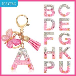 JCSYFAC A-Z mơ mộng sequin chữ Keychain cho phụ nữ tua bướm mặt dây chuyền ban đầu Keyring ví túi treo quyến rũ Xe móc chìa khóa
