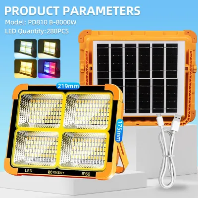 KKSKY 8000Watts Buy 1 Take 1 Solar Portable Emergency Lights Outdoor Solar Camping Light Waterproof All-in-one Floodlight Warning Lamp USB Rechargeable For SOS Warning Hiking Outdoor Work Camping Power Outage Emergency