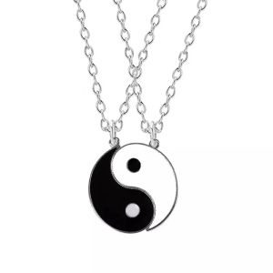 【Fairy Castle】Creative Tai Chi Paired Pendant Couple Necklaces Bracelet for Lovers Best Friends Yin Yang Long Gold Chain Necklace Fashion Jewelry Gift