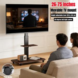 Universal Floor TV Stand Rolling Floor TV Mount with Wheels 30 Degree Swivelling Height Adjustable for 26 to 75 Inch