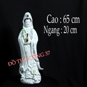 [ Cao 65 cm  ngang 20 cm ] TƯỢNG QUAN ÂM ĐỨNG   SỨ TRẮNG