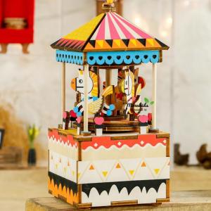 Merry go round  Music Box – Đồ chơi lắp ráp gỗ 3D Mô hình Hộp nhạc Vòng quay Ngựa gỗ