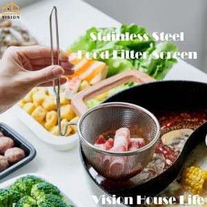 Vision Stainless Steel Strainer Hot Pot Hook Strainer Household Noodle Scoop High Temperature Frying Strainer Screen Oil Splatter Screen Flour Sifter Sieve Colanders Kitchen Bakware