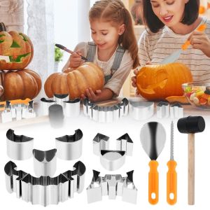 NCNC(OKDEALS01) 13Pcs Face Details Stainless Steel Pumpkin Carving Kit with Hammer Heavy Duty Pumpkin Carving Stencils Simple Carving Pumpkin Carving Tool Home