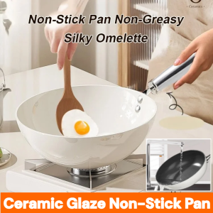Non-Stick Pan Flat Bottom Frying Pan Ceramic Glaze Anti-Stick Pot Egg Frying Pan Pancake Pan Kitchen Cookware Cooking Pots