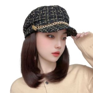 SUTONGXUE Tổng hợp Tóc Giả Mũ ngắn Lông mịn Phong cách Hàn Quốc Mũ nồi tóc giả Nối tóc Tự nhiên Tóc Bob thẳng Phụ nữ