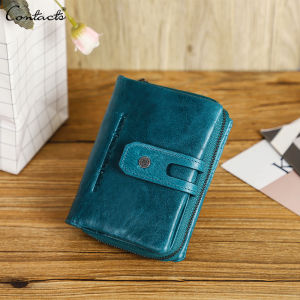 CONTACTS Genuine Leather Fashion  Women Short Wallet Small Coin Purse Zipper Hasp Card Holder  for Women Wallets