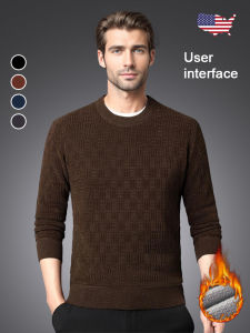 Winter Round Neck Pullover Knitted Sweater For Middle-aged Mens Long-sleeved Thick Sweater Top Casual Loose Jacquard Sweater