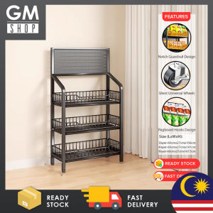 GMSHOP Multilayer Storage Rack for Supermarket Shelf Convenience Store Wheels Rack Basket Frame Home Storage Rack Rak Pameran Minuman Kedai