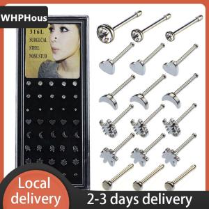 [COD] WHPHous Ship within 24 hours Nature Power YUNZE 40pcs Nose Rings Bone Stud Pin 20G Stainless Steel Body Jewelry
