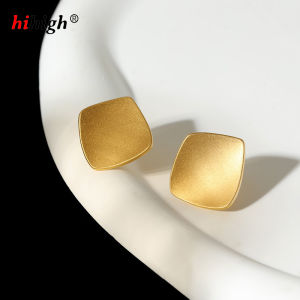 S925 mạ bạc 925 với 18K hình vuông màu vàng kim Khuyên nụ lì mịn kết cấu tối thiểu phong cách cổ điển người phụ nữ cô gái cùng phong cách như các ngôi sao