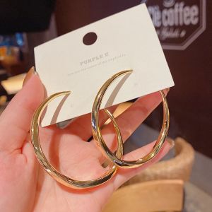S925 Earring Fashion Silver Western Simple Round Irregular Gold beauty Big Earring Subang Anting S925银针欧美时尚独家爆款大圆圈耳环耳环女