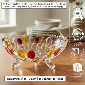 Tô Thuỷ Tinh Pha Lê Màu 3 Chân Đựng Hoa Quả / Thố Mứt Tết / Dĩa Đựng Hoạ Quả Thuỷ Tinh Màu 3 Chân Cao Cấp