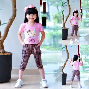 Baju anak perempuan/pakaian anak cewek 3-7tahun/baju setelan anak perempuan/setelan baju anak cewek/setelan kaos anak perempuan import/set anak import/setelan anak perempuan celana panjang kiri kanan kantong