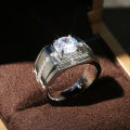 JWEGHL Man Plated - Sier Shiny Round Crystal Cubic Zircon Rings Business Finger Jewelry Unisex Wedding Band Ring. 
