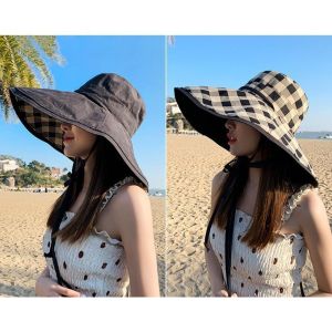 NBANLIKE Double-sided Fisherman Hat Foldable Elegance Summer Wide Brim Sunhat Portable Korean Style Camping Cap For Ladies Girl