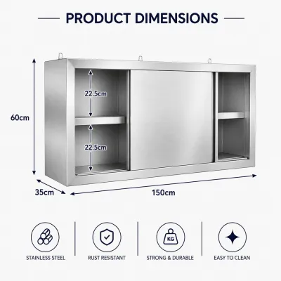 YOYO Kitchen Organizer Stainless Steel Wall Mounted Storage Cabinet Waterproof Rust Resistant Hanging Rack with Clear Acrylic Cabinet Doors