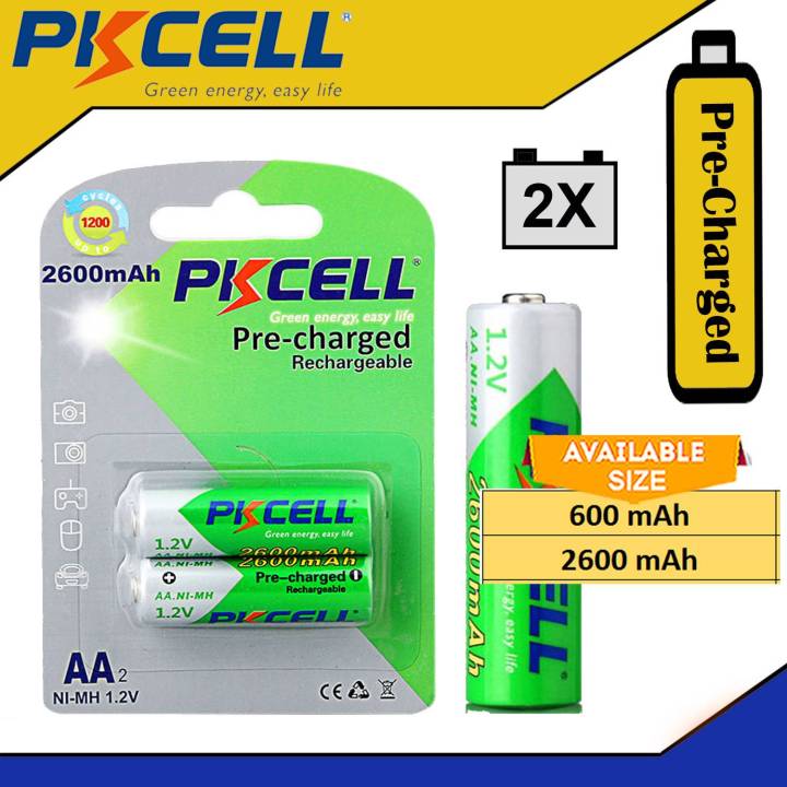 Pkcell 2pcs Aa Rechargeable Battery Rtu 600mah 2600mah Aa Ni Mh 1