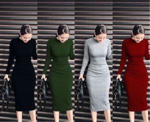 Đầm body dài tay thời trang XIXO cao cấp chất len tăm chính phẩm dày dặn co giãn 4 chiều không bai xù