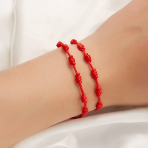 2 Pieces Summer String Bracelets Red Cord Bracelet Adjustable Kabbalah Knots String Bracelet Amulet