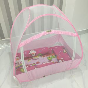 Màn Chụp  Mùng Chụp Trẻ Em Cao Cấp Mộc Miên - Trắng Viền Hồng